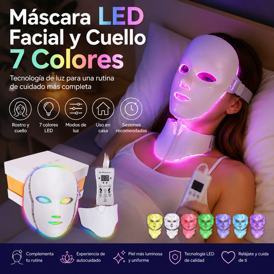 ✨ Máscara LED Facial y Cuello 7 Colores