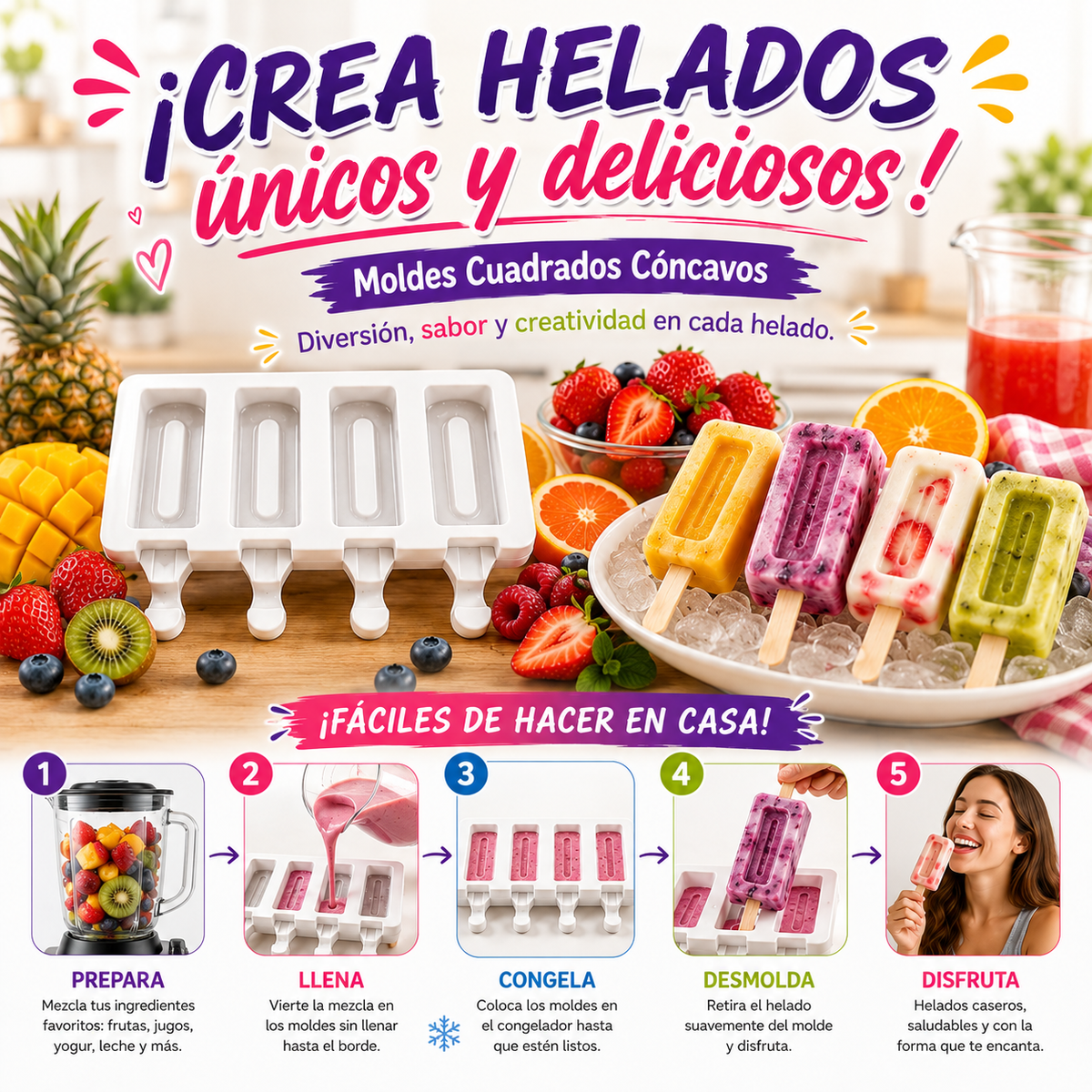 Moldes para Helados Forma Cuadrado Cóncavo