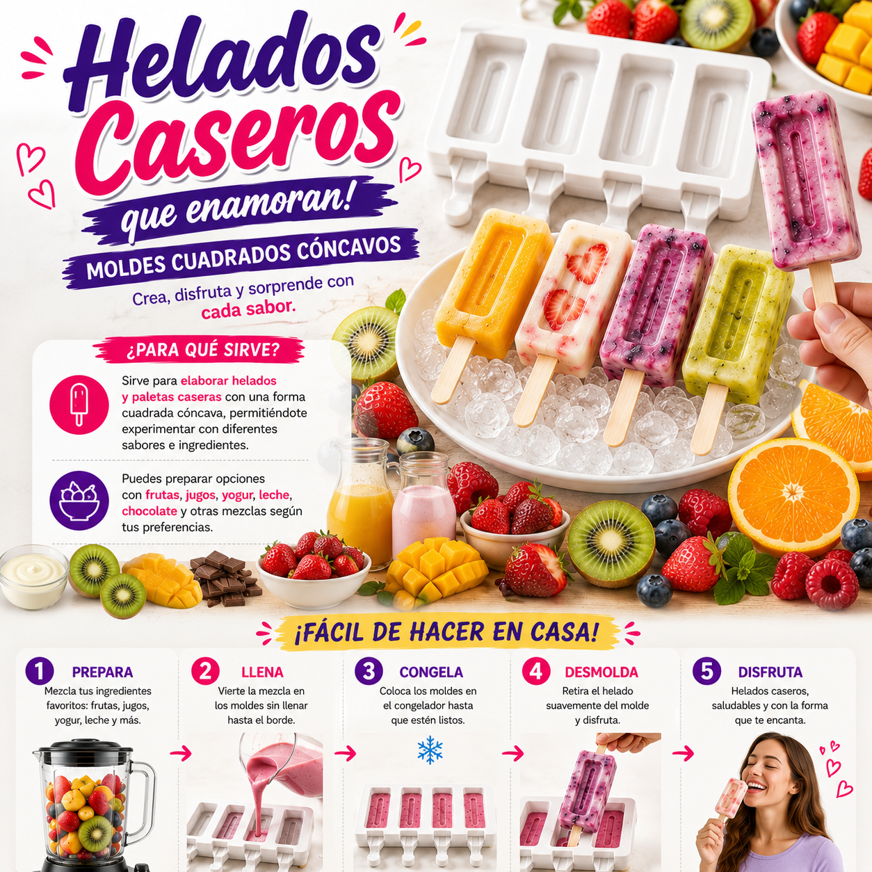 Moldes para Helados Forma Cuadrado Cóncavo