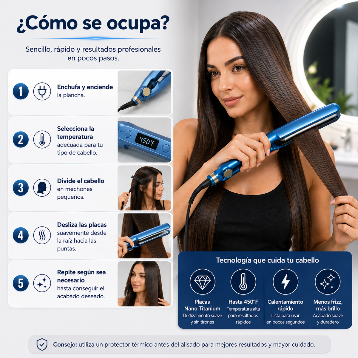 Plancha de Cabello Nano Titanium 450°F