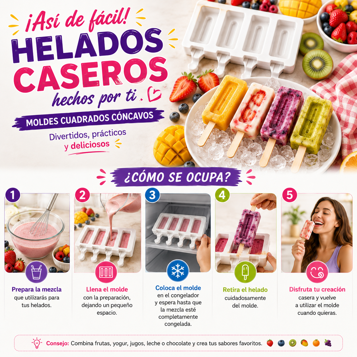 Moldes para Helados Forma Cuadrado Cóncavo