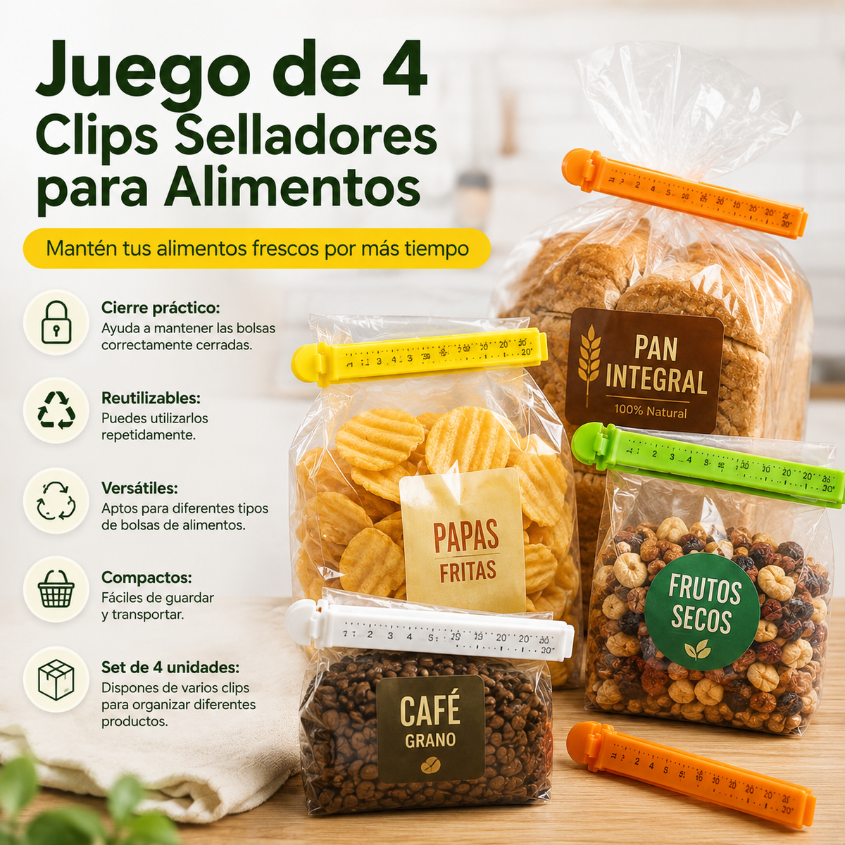 Juego de 4 Clips Selladores para Alimentos