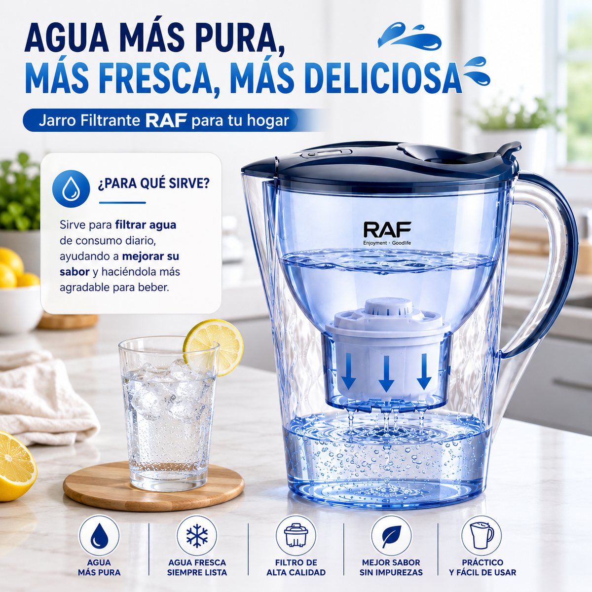 Jarro Filtro de Agua Purificada y Fresca