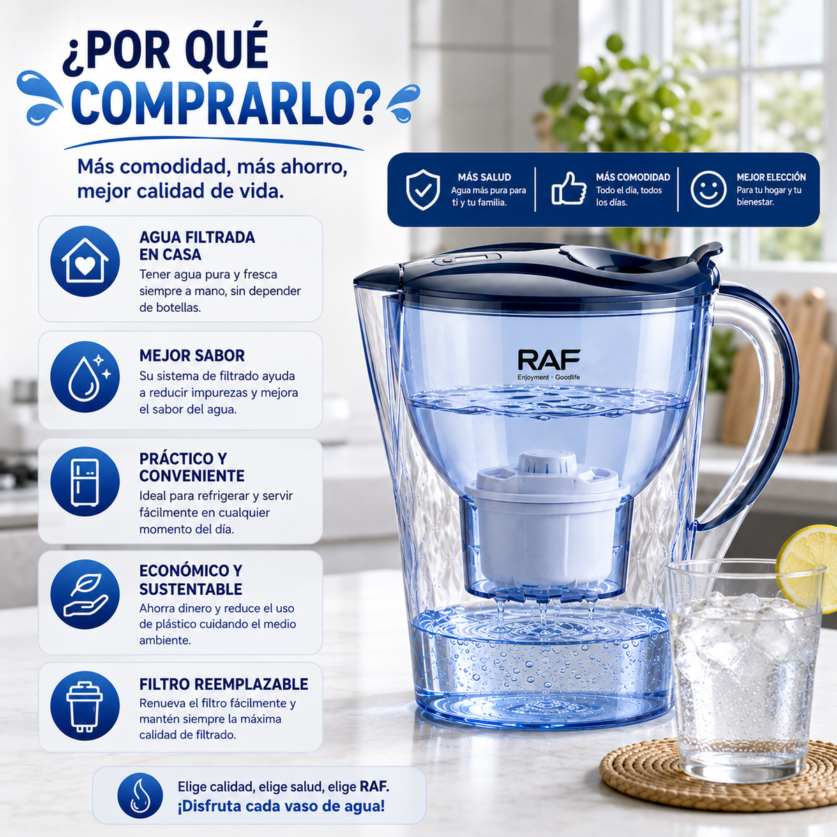 Jarro Filtro de Agua Purificada y Fresca