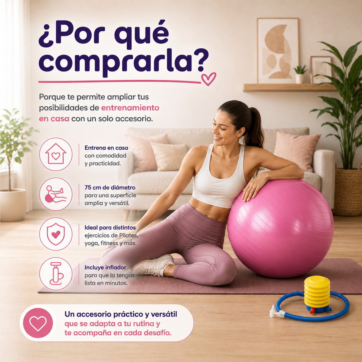 🧘‍♀️ Pelota 75 cm Pilates Yoga con Inflador