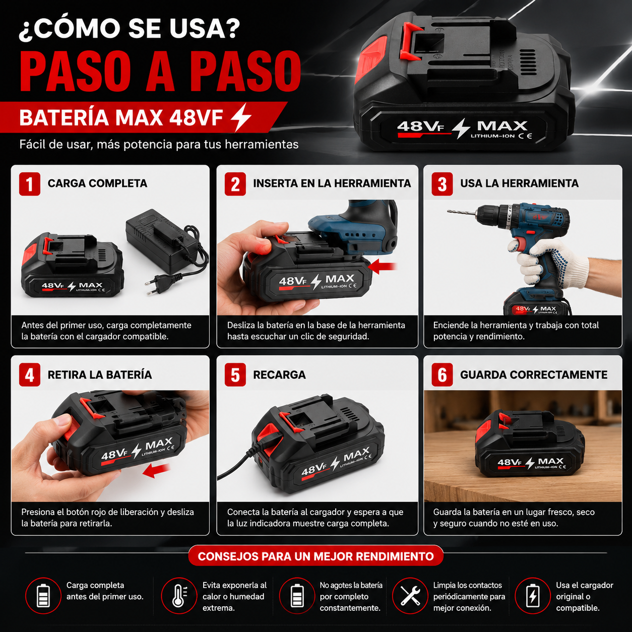 Batería MAX 48VF Recargable de Alto Rendimiento
