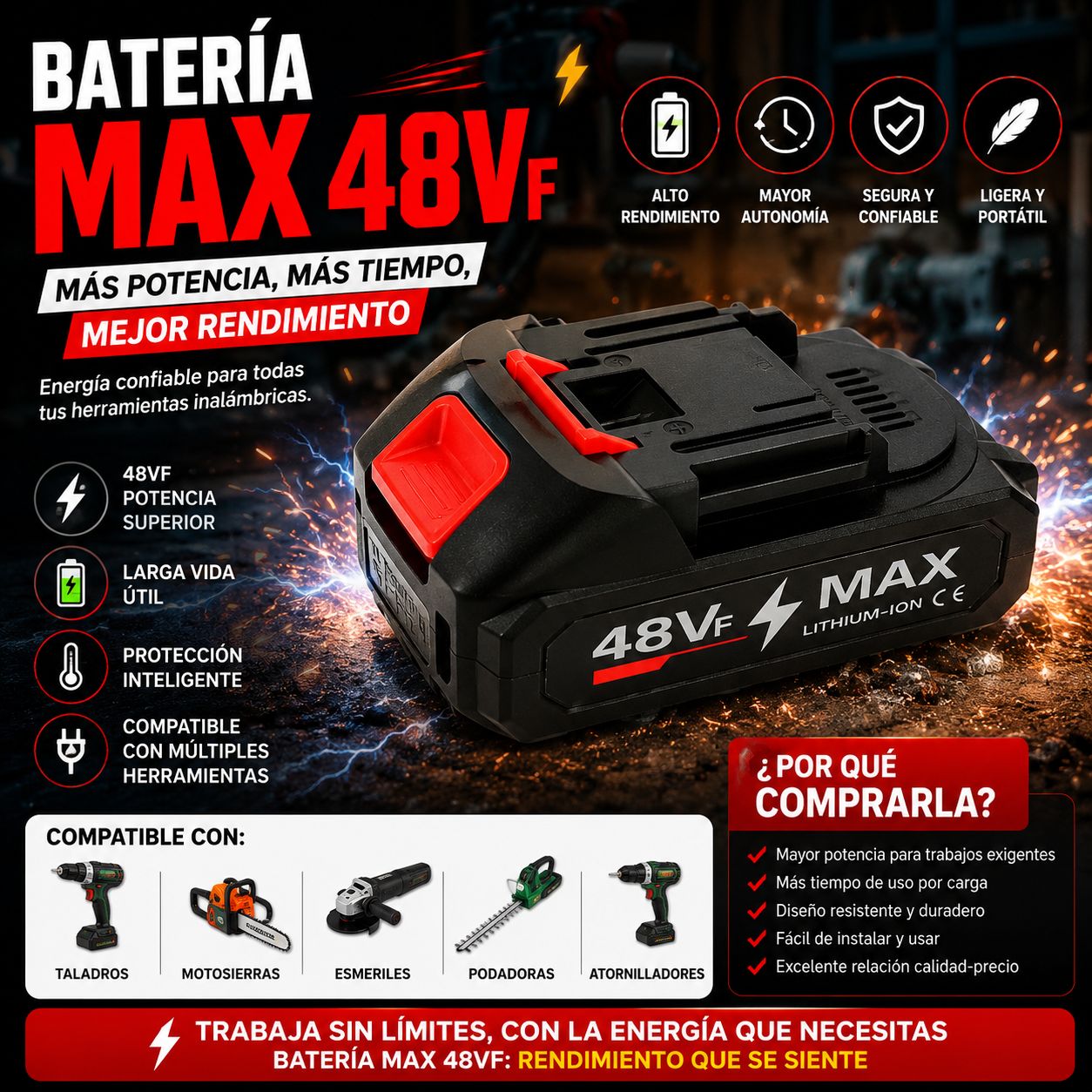 Batería MAX 48VF Recargable de Alto Rendimiento