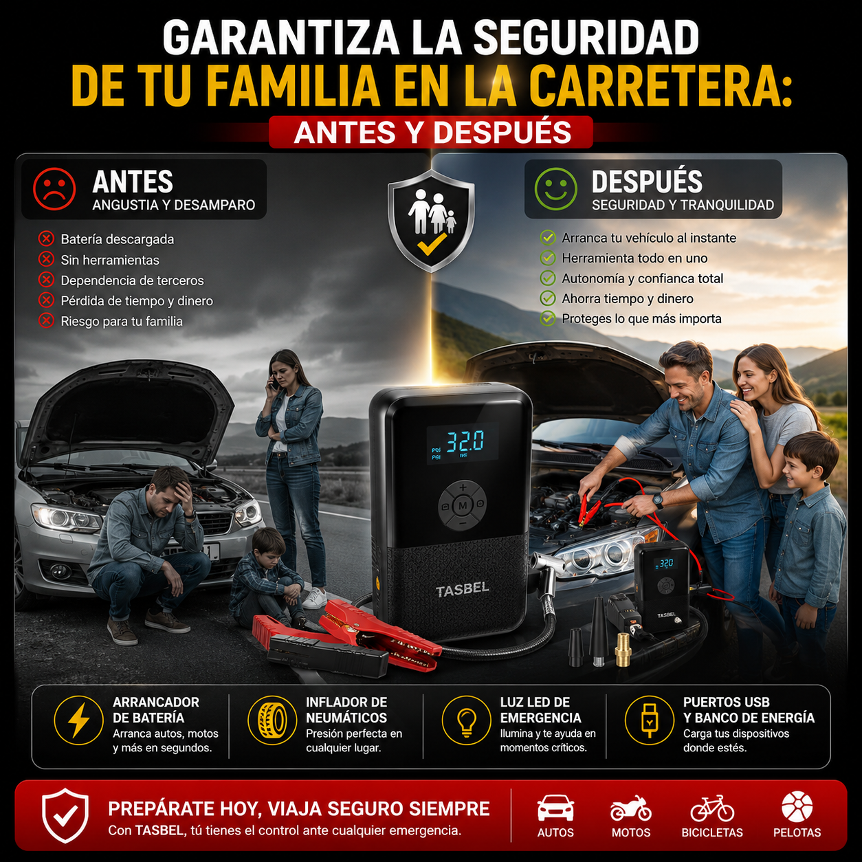 Partidor Arrancador e Inflador Compresor Portátil
