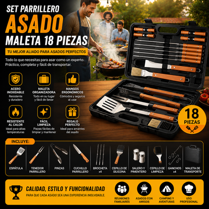 Set Parrillero Asado Maleta 18 Piezas