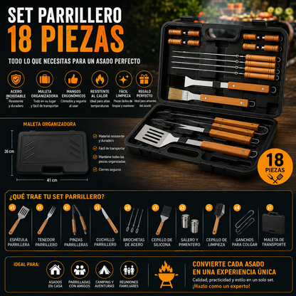 Set Parrillero Asado Maleta 18 Piezas