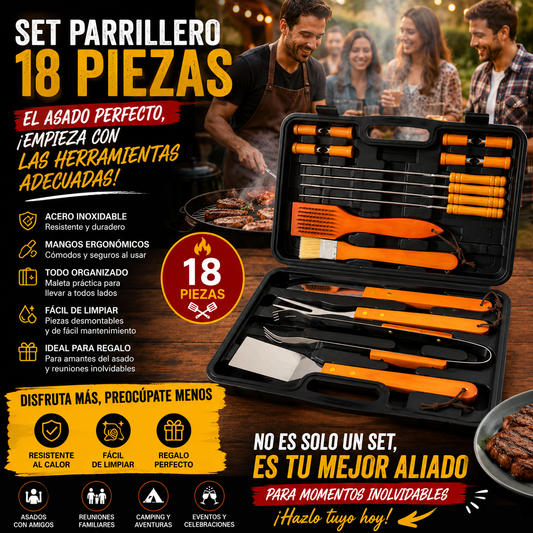 Set Parrillero Asado Maleta 18 Piezas