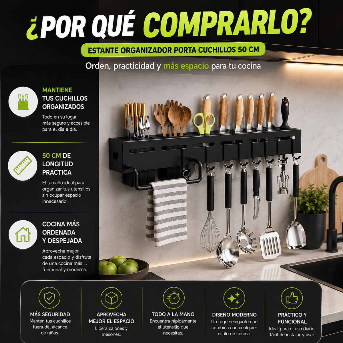 🔪 Estante Organizador Porta Cuchillos 50 cm
