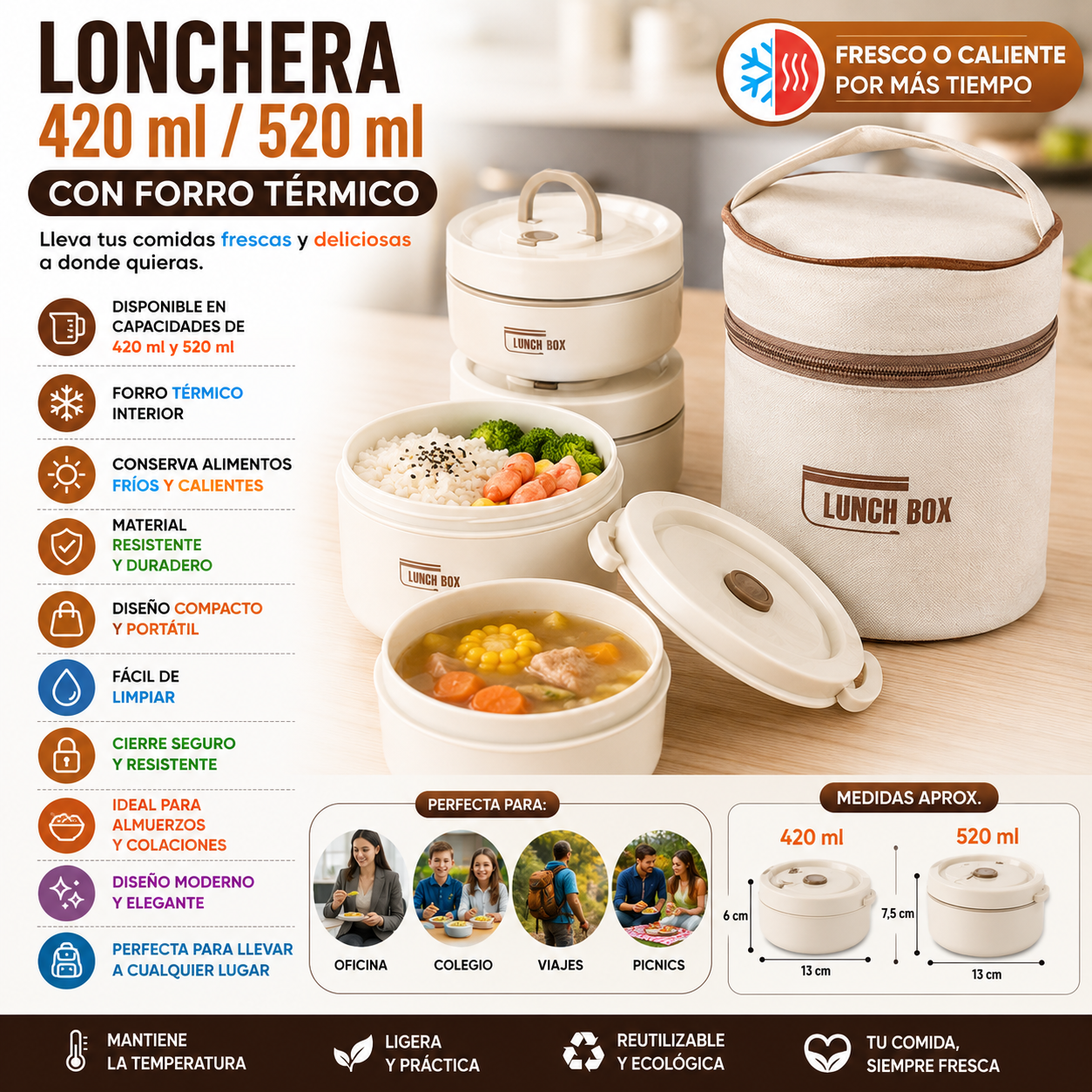 Lonchera 420 ml / 520 ml con Forro Térmico