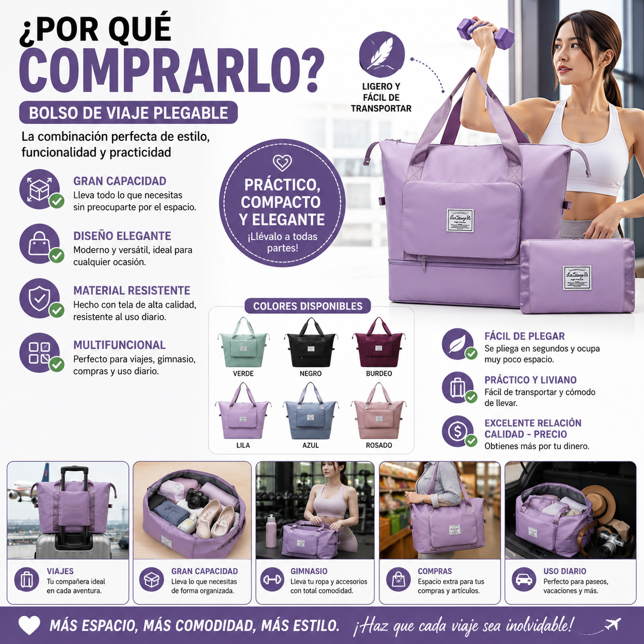 Bolso de Viaje Plegable Mujer Amplio