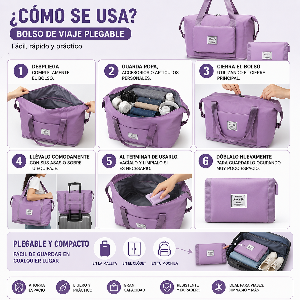 Bolso de Viaje Plegable Mujer Amplio
