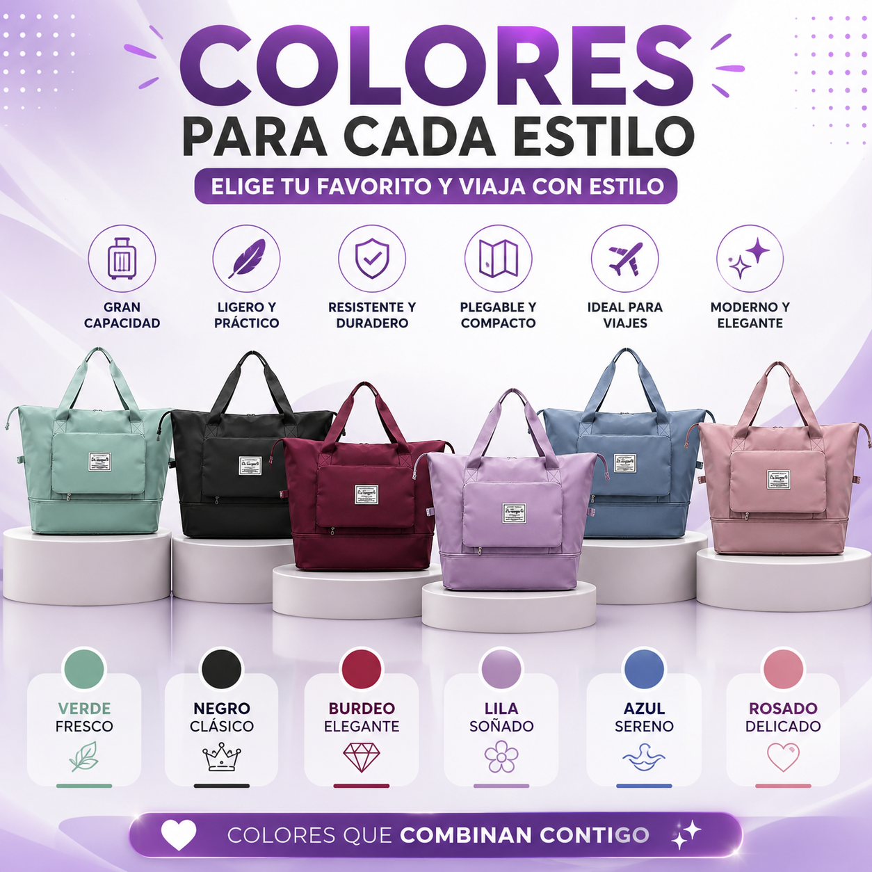 Bolso de Viaje Plegable Mujer Amplio