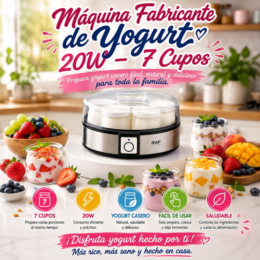 🥛 Máquina Fabricante de Yogurt 20W – 7 Cupos