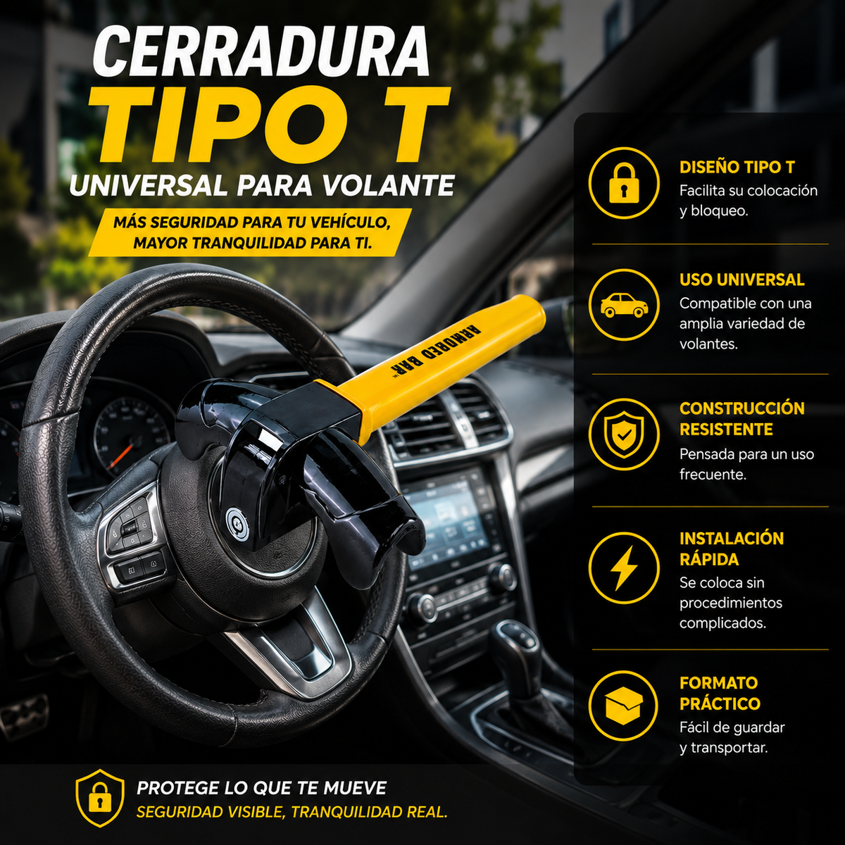 Cerradura Tipo T Universal para Volante