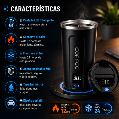 VASO TÉRMICO CON PANTALLA LED