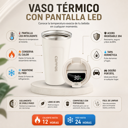 VASO TÉRMICO CON PANTALLA LED