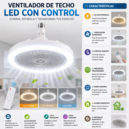 Ventilador De Techo Y Luz Led Con Contro