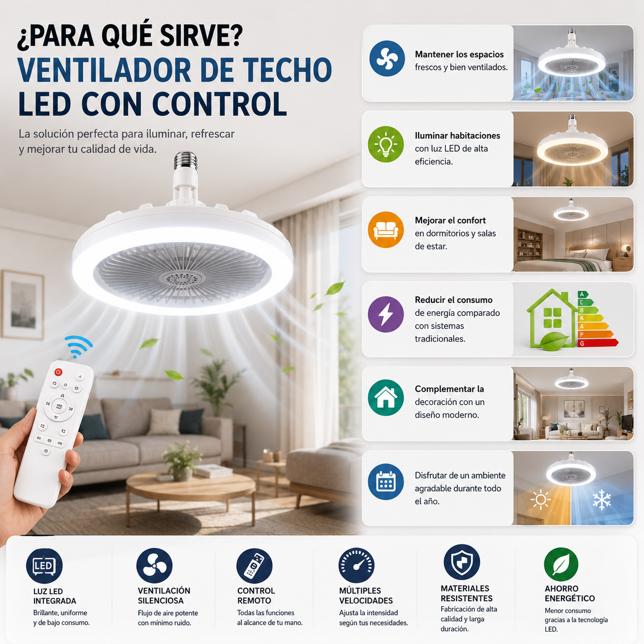 Ventilador De Techo Y Luz Led Con Contro