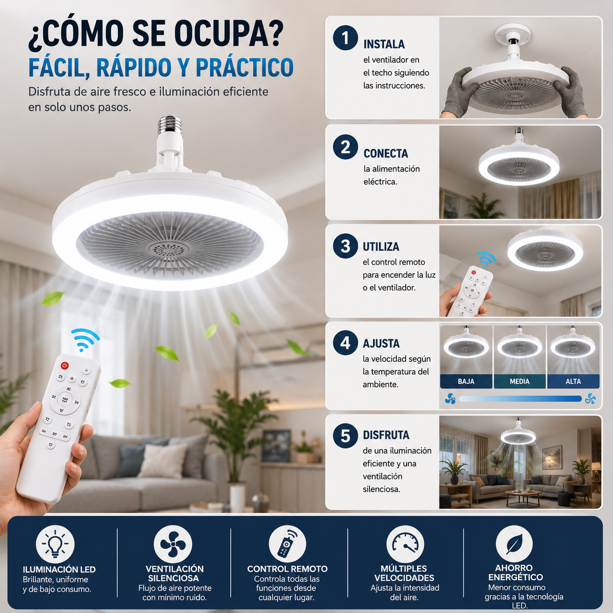 Ventilador De Techo Y Luz Led Con Contro