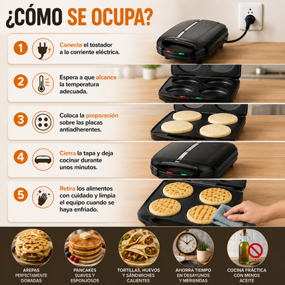 🥞 Tostador Eléctrico para Arepas y Pancakes