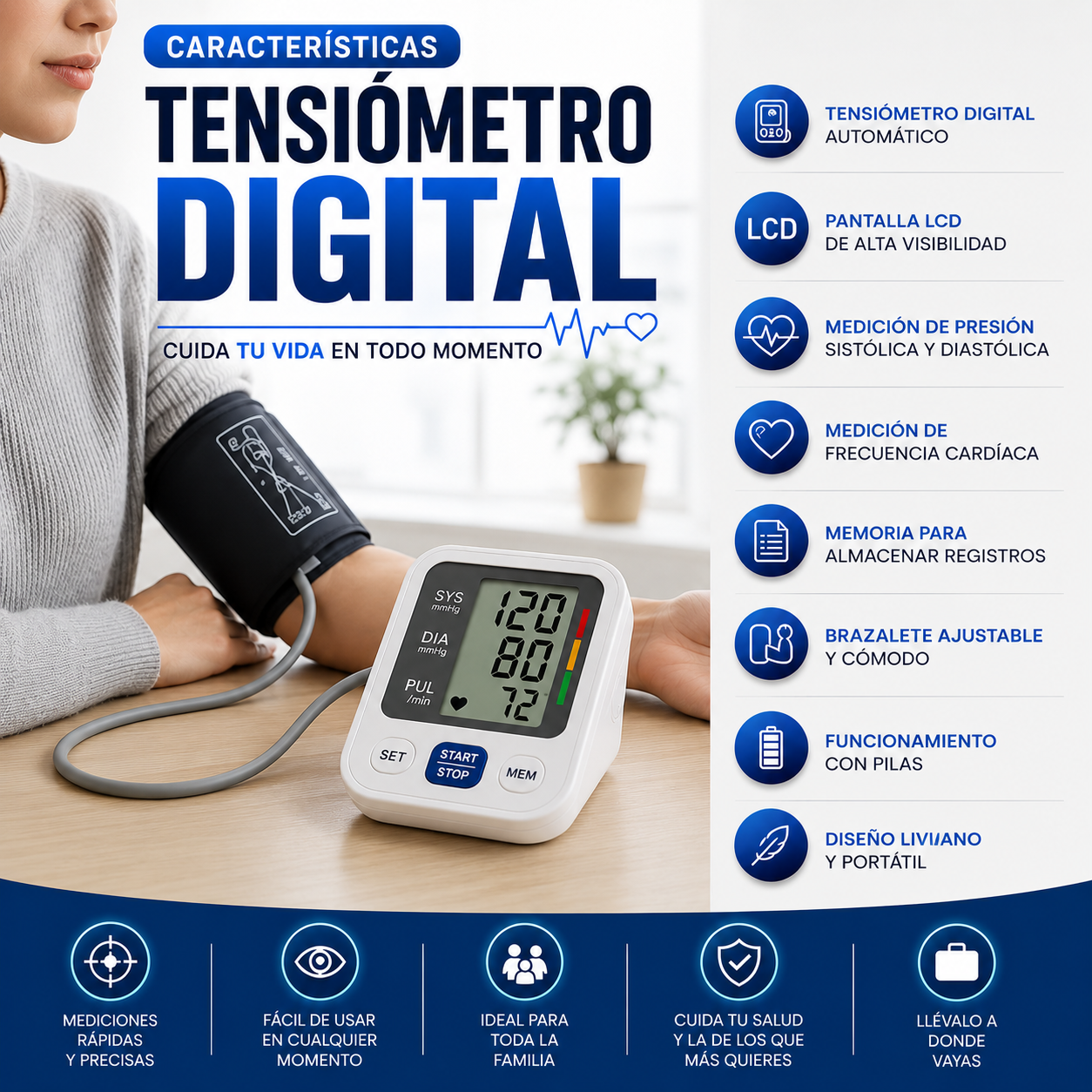 TENSIOMETRO DIGITAL - CUIDA TU VIDA EN TODO MOMENTO ¡Incluye Oxímetro Digital de Regalo! ♥️😱