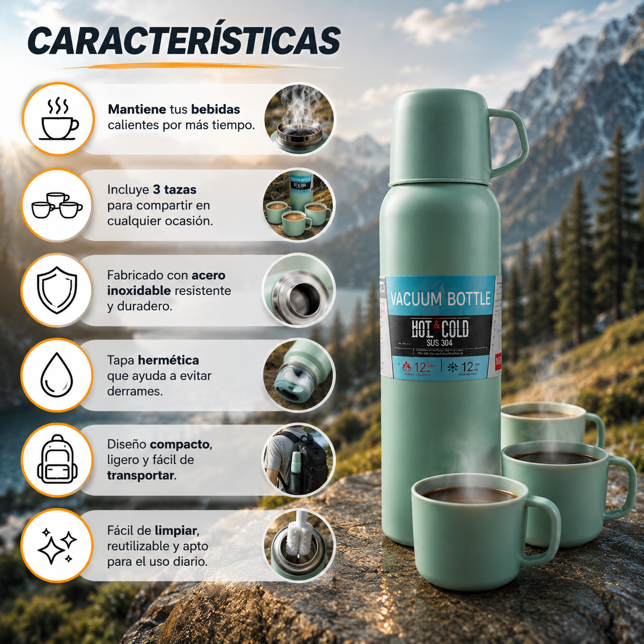Termo Para Agua Caliente Con 3 Tazas