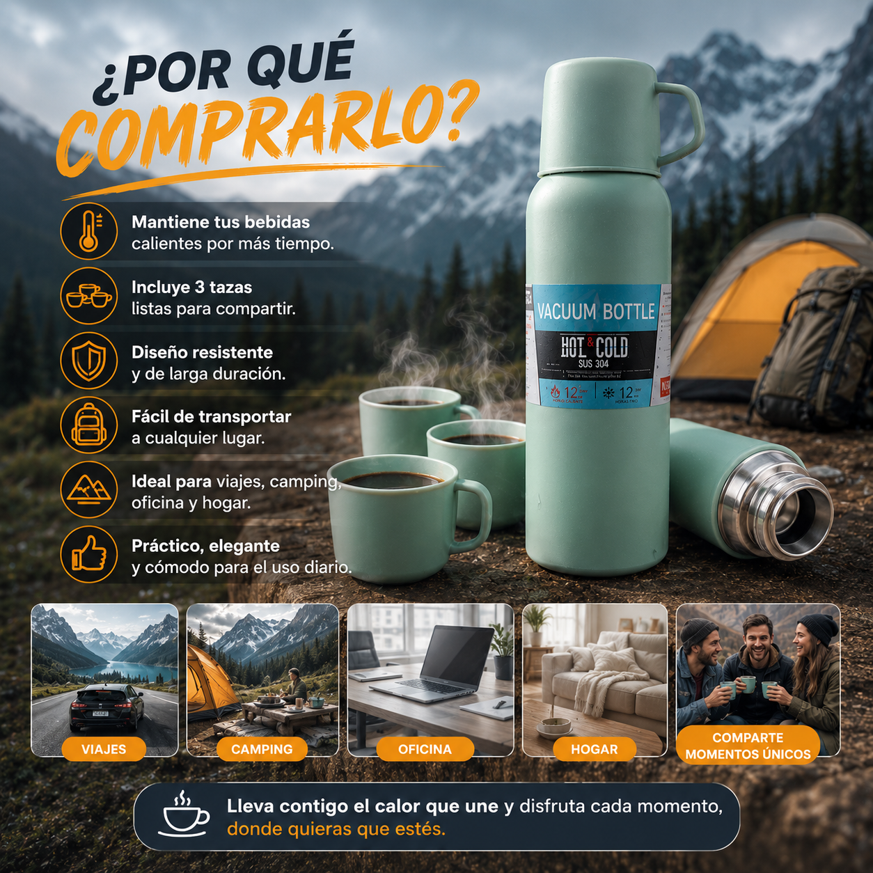 Termo Para Agua Caliente Con 3 Tazas