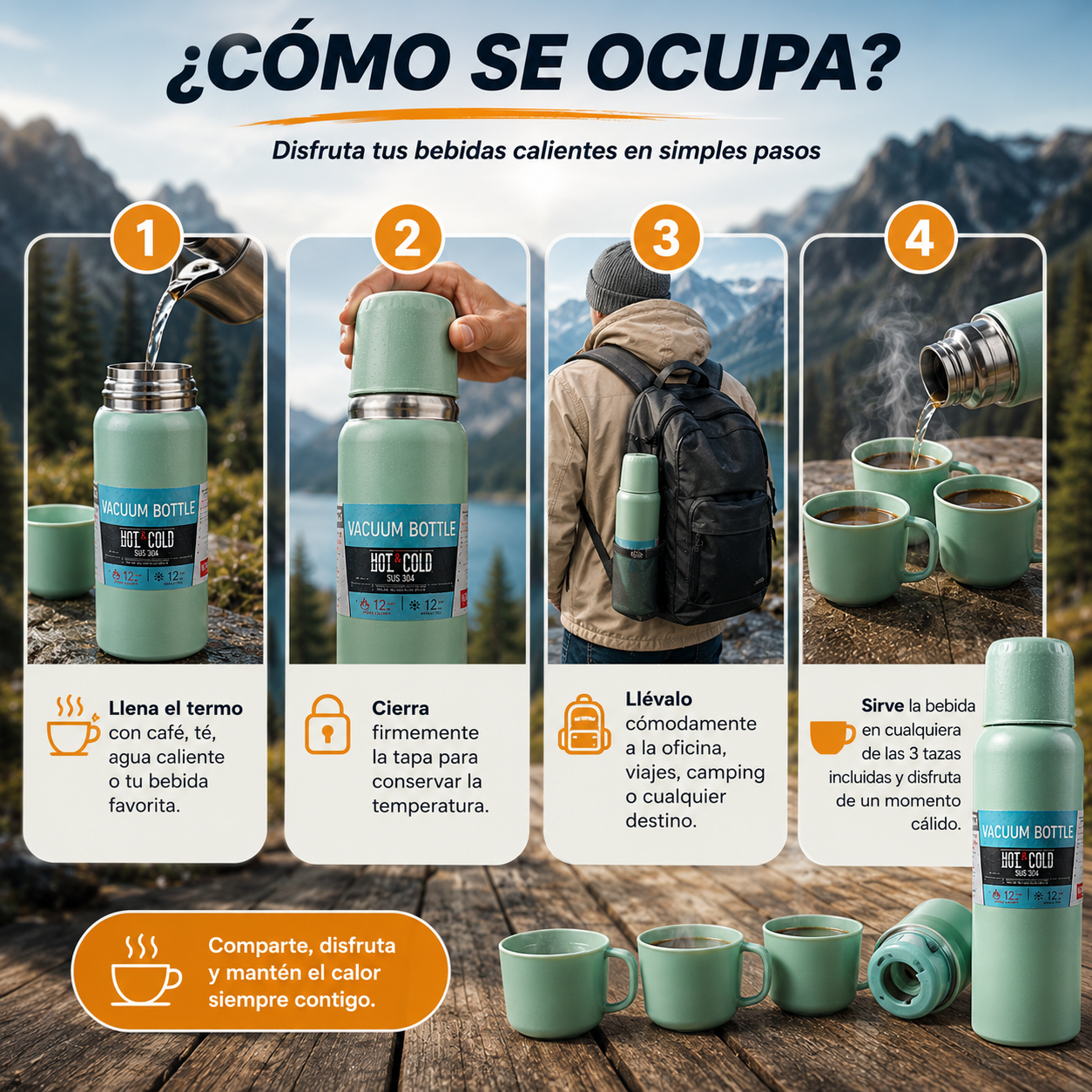 Termo Para Agua Caliente Con 3 Tazas