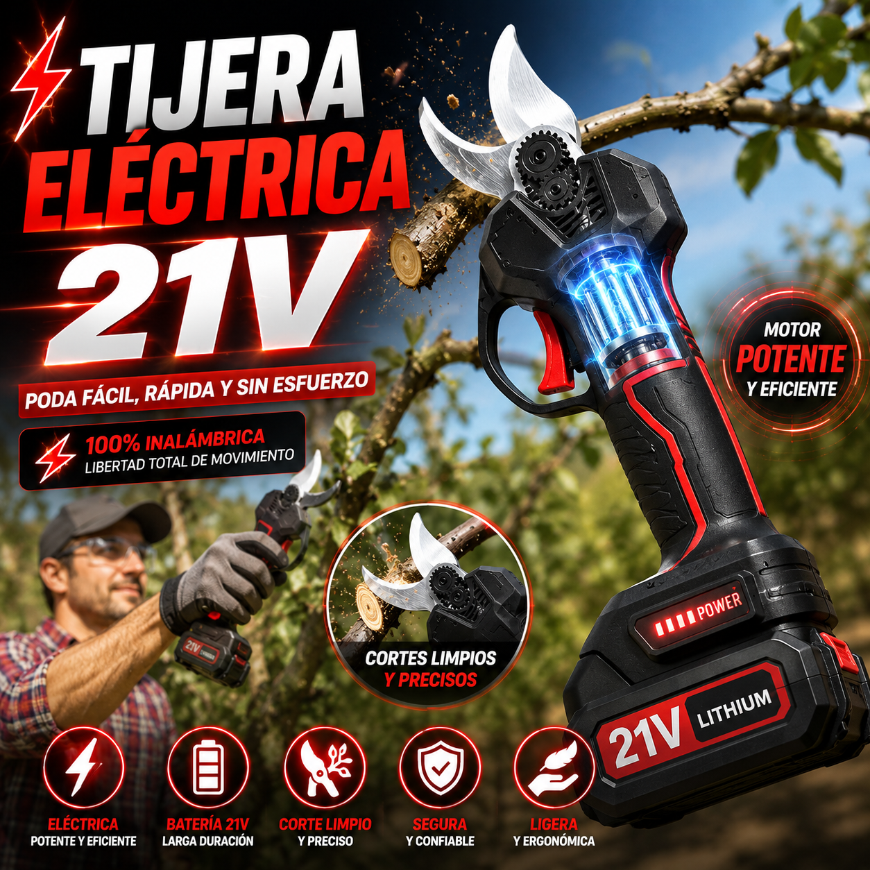 Tijera Podadora Electrica Inalambrica 48v
