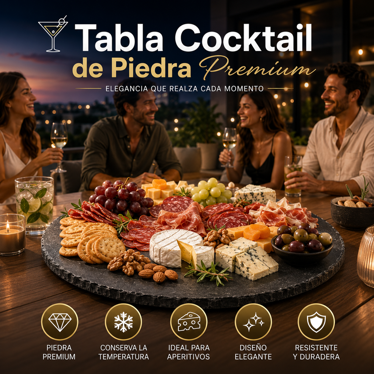 Tabla Cocktail Coctel Aperitivos Piedra