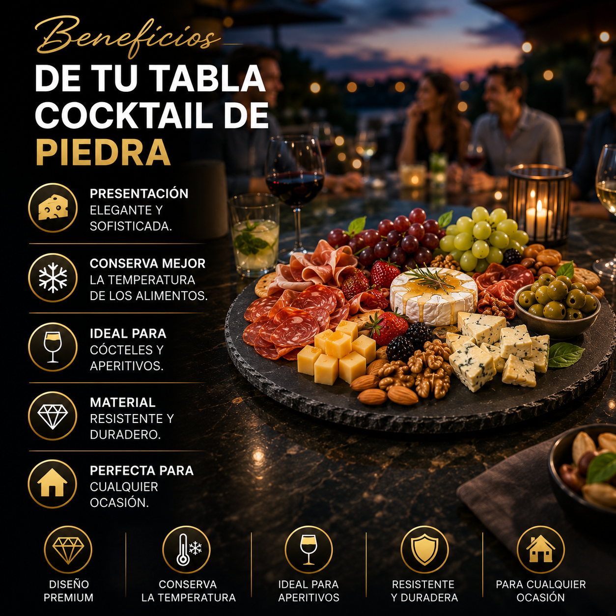 Tabla Cocktail Coctel Aperitivos Piedra