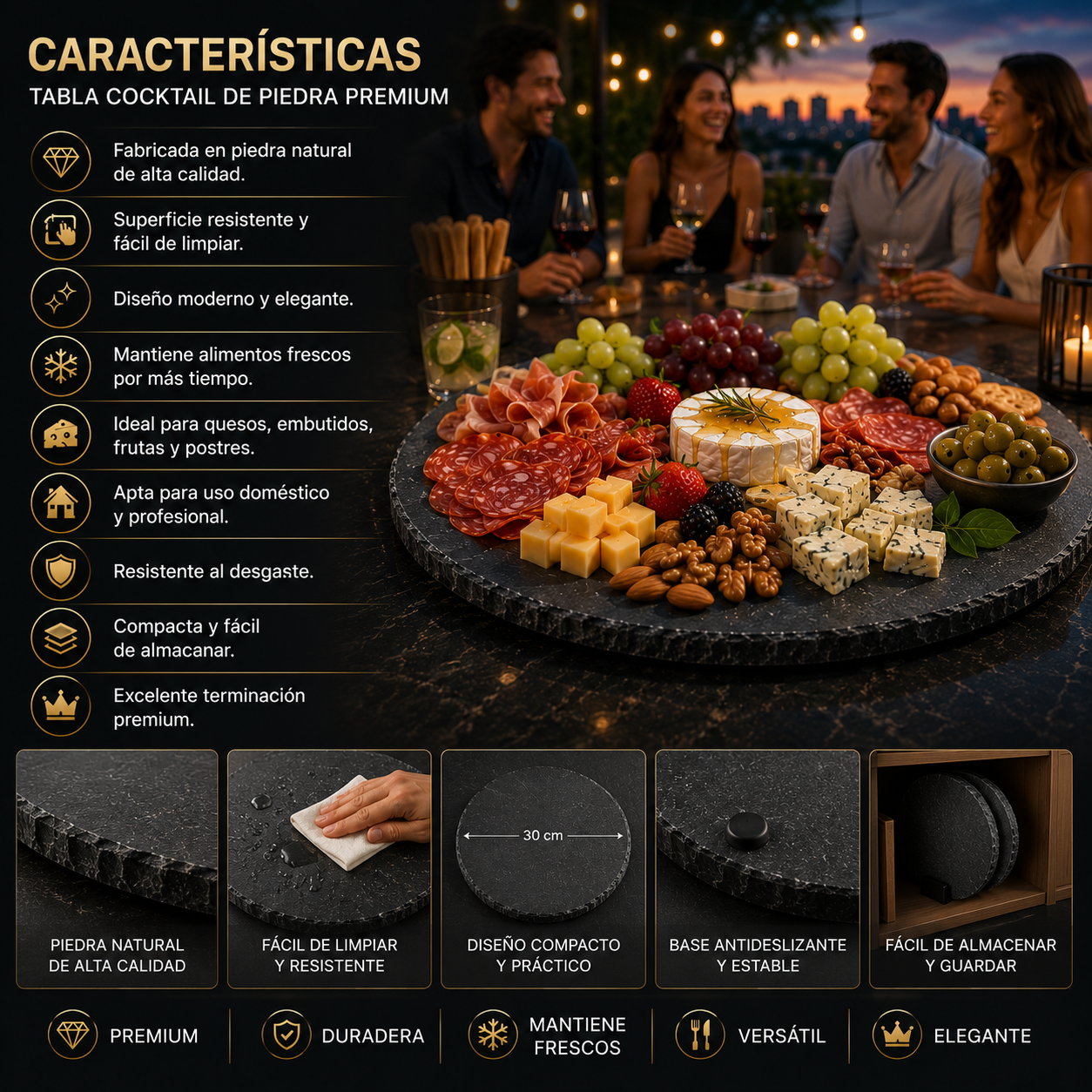 Tabla Cocktail Coctel Aperitivos Piedra