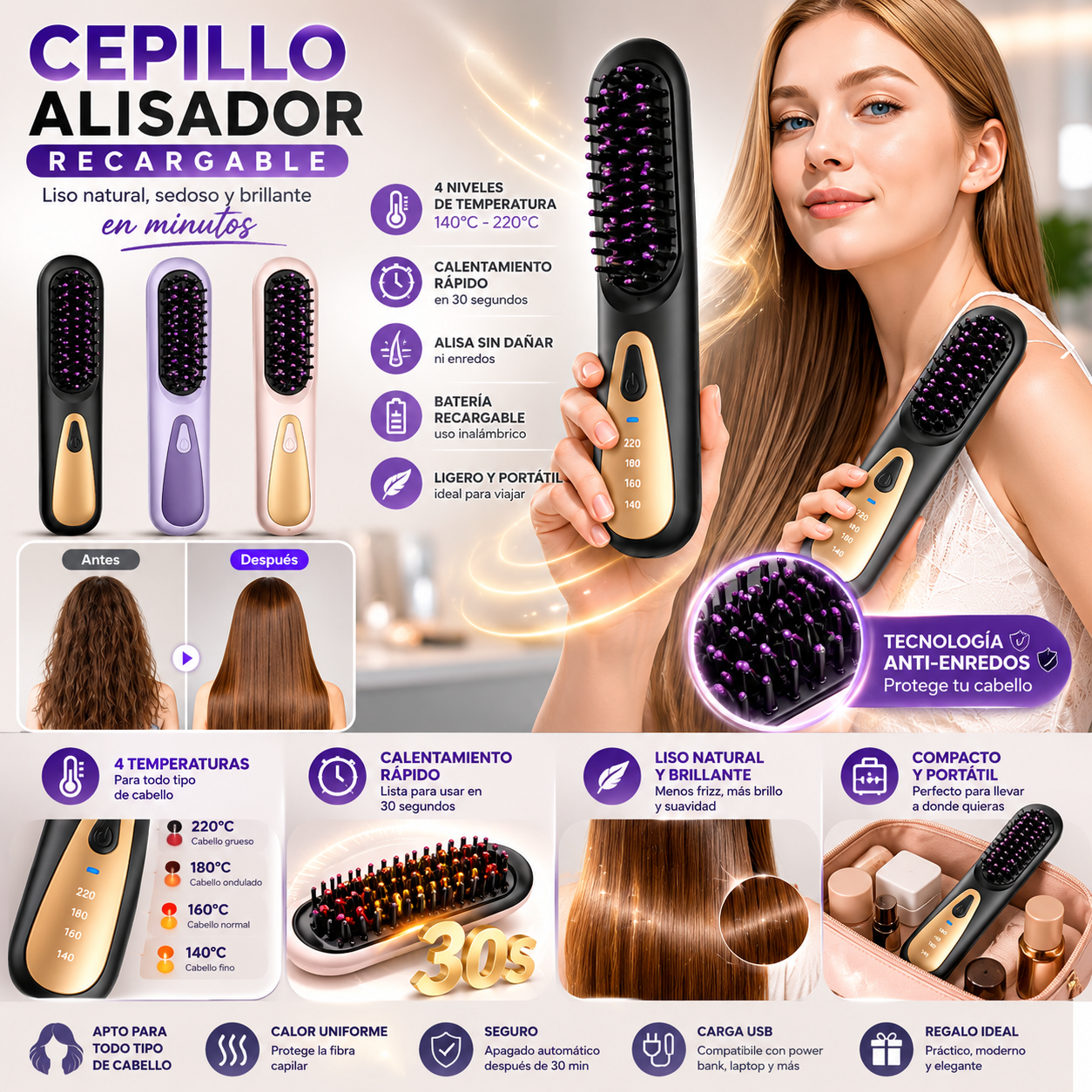 Cepillo Alisador Recargable