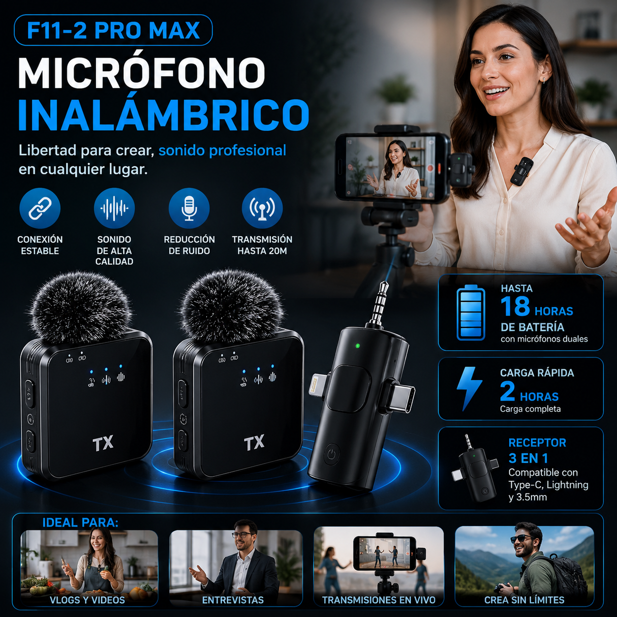 Micrófono Inalámbrico F11-2 Pro Max