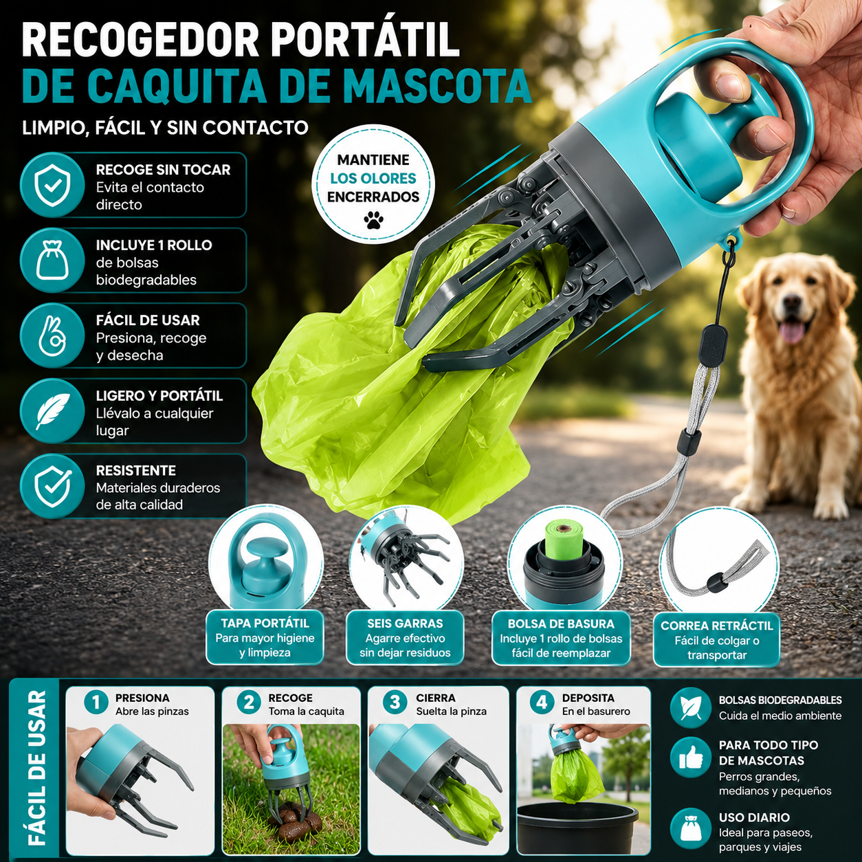 Recogedor portátil de caquita de mascota
