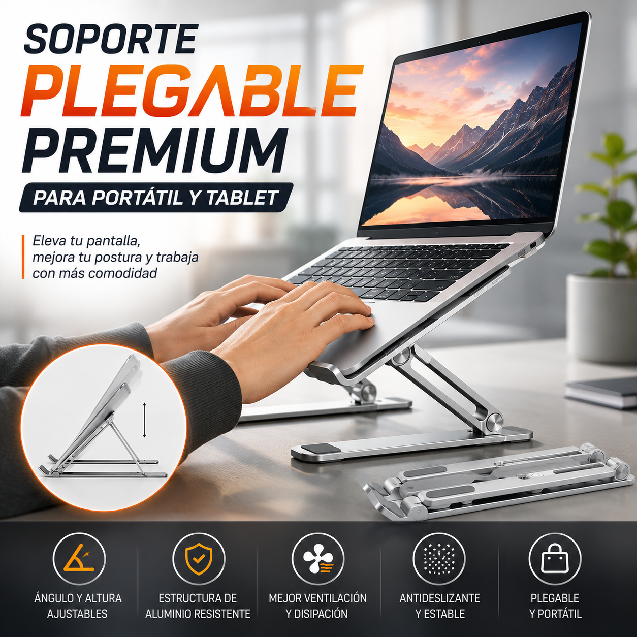 Soporte Plegable Premium para Portátil y Tablet