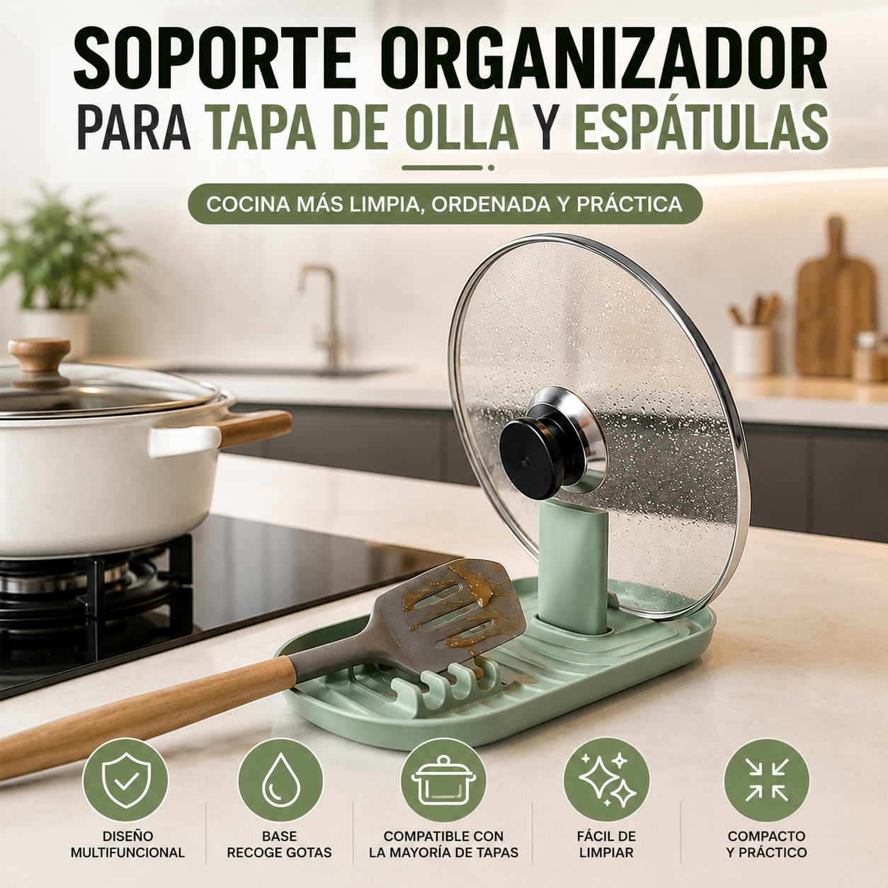 Soporte Organizador para Tapa de Olla y Espátulas