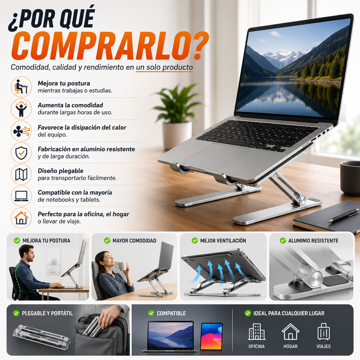 Soporte Plegable Premium para Portátil y Tablet