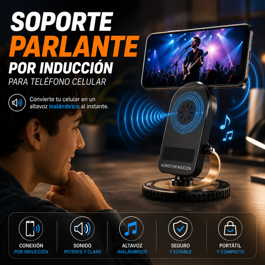SOPORTE PARLANTE POR INDUCCIÓN PARA TELEFONO CELULAR