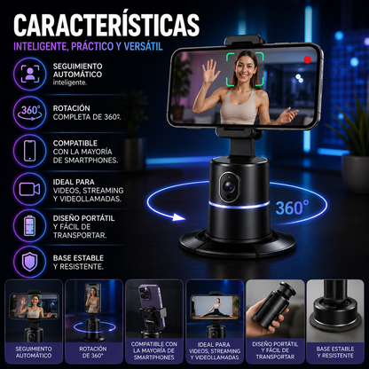 Soporte de teléfono de seguimiento automático, rotación de 360 °