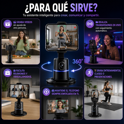 Soporte de teléfono de seguimiento automático, rotación de 360 °
