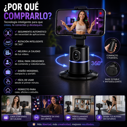 Soporte de teléfono de seguimiento automático, rotación de 360 °