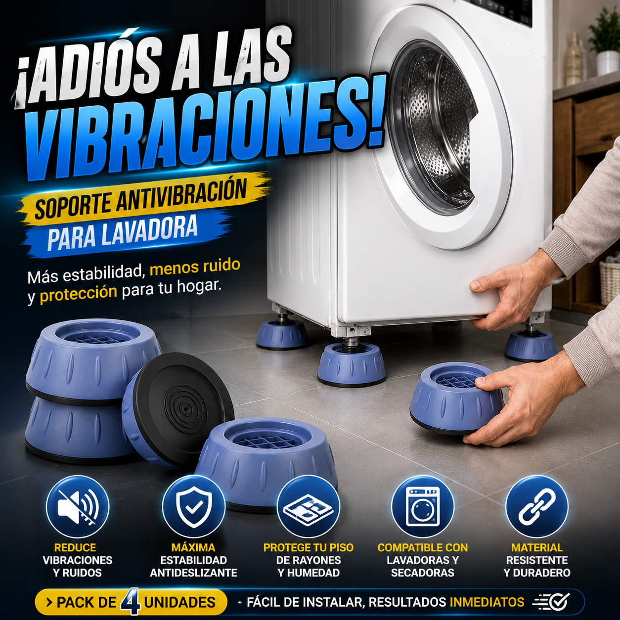 Soporte Antivibración para Lavadora · Pack 4 Unidades