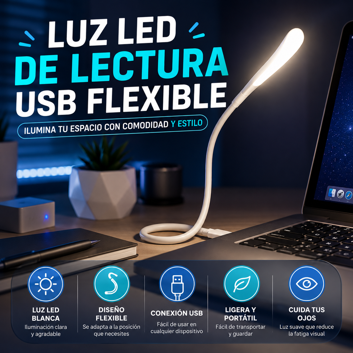 Luz LED de Lectura USB Flexible