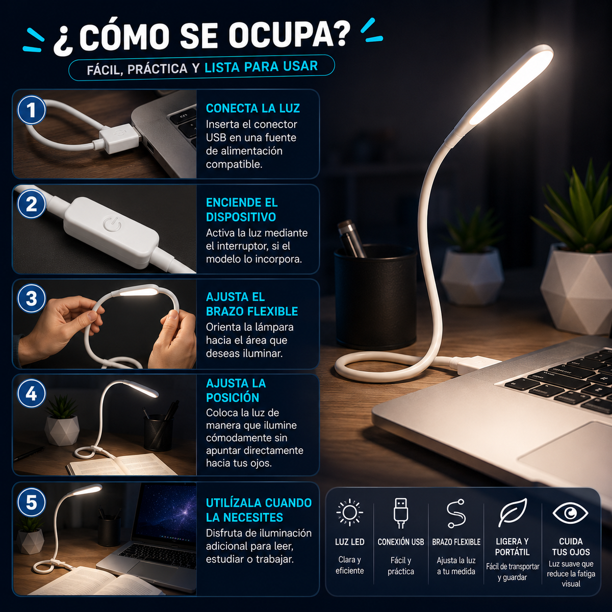 Luz LED de Lectura USB Flexible