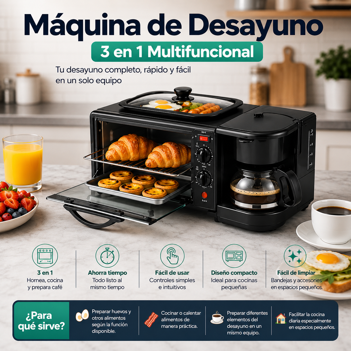 Máquina de Desayuno 3 en 1 Multifuncional